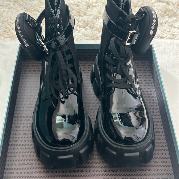 Authentic PRADA Monolith Patent Leather Boots with Side Pouches - Picture 6 of 14